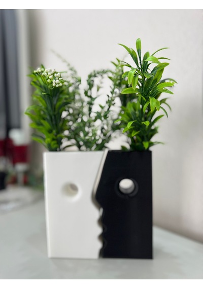 Modern Siyah-beyaz 2 Li Yüz Figürlü Dekoratif Vazo Seti Minimalist Ve Şık Tasarım Beyaz - Siyah