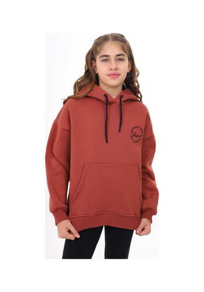 Toontoy Kız Çocuk Oversize Kapüşonlu Cepli Düşük Omuz Baskılı Yırtmaçlı Sweatshirt - 3 İplik Şardonlu Kiremit Toontoy Kız Çocuk Oversize Kapüşonlu Cepli Düşük Omuz Baskılı Yırtmaçlı Sweatshirt - 3 İplik Şardonlu Kiremit