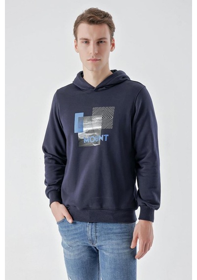 Slimfit Kapşonlu Önü Baskılı 2 İplik Erkek Sweatshirt 001