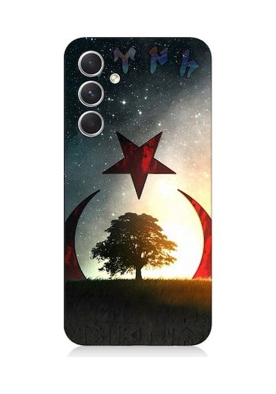 Samsung Galaxy S23 Fe Uyumlu Göktürkçe Türk Ve Ağaç Bayrak Desenli Silikon Kılıf