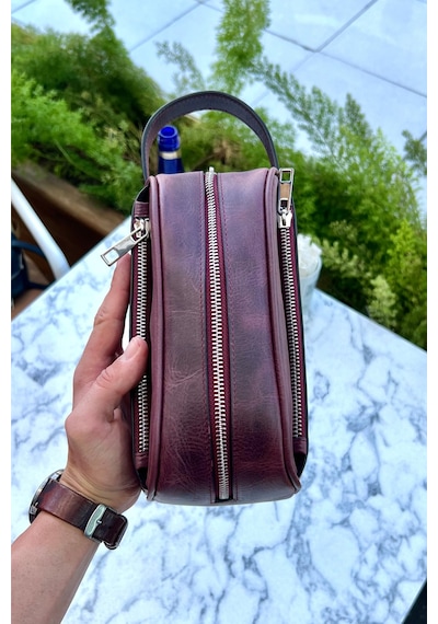 Marble Antik Bordo Hakiki Deri Erkek El Çantası Günlük-seyahat-spor-traş Bakım Bordo
