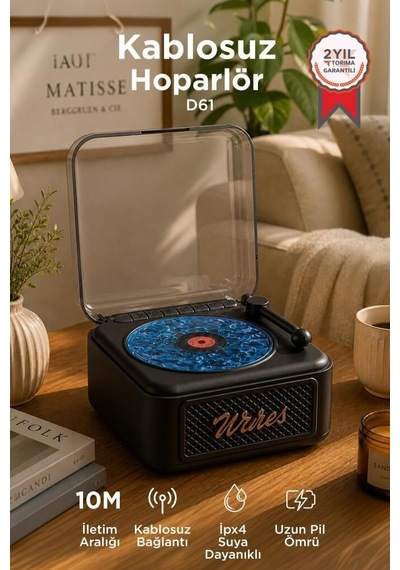 Özel Seri Modern Radyo Ses Cihazı Eğlence Aleti Bluetooth Hoparlör D61 Siyah
