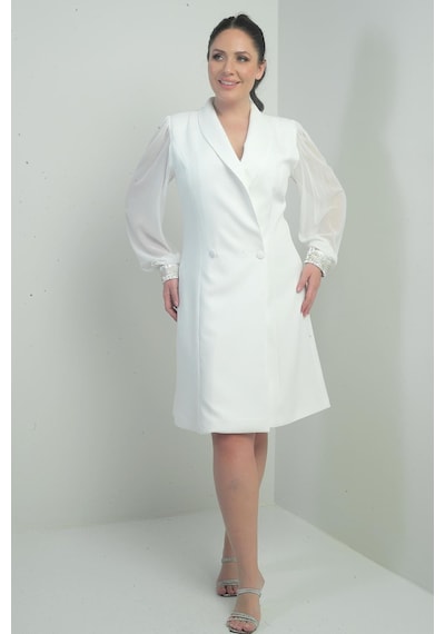 By Saygı Kadın Kruvaze Yaka Kolları Şifon Boncuk Detaylı Astarlı Büyük Beden Elbise-40373 Ekru By Saygı Kadın Kruvaze Yaka Kolları Şifon Boncuk Detaylı Astarlı Büyük Beden Elbise-40373 Ekru