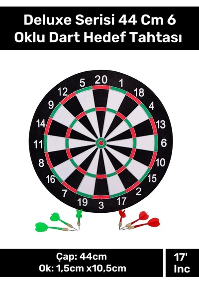 Deluxe Serisi 17' Her Yaş Için Iç Mekan Ve Dış Mekan 44 CM Kız Erkek Çocuk 6 Ok Dart Hedef Tahtası