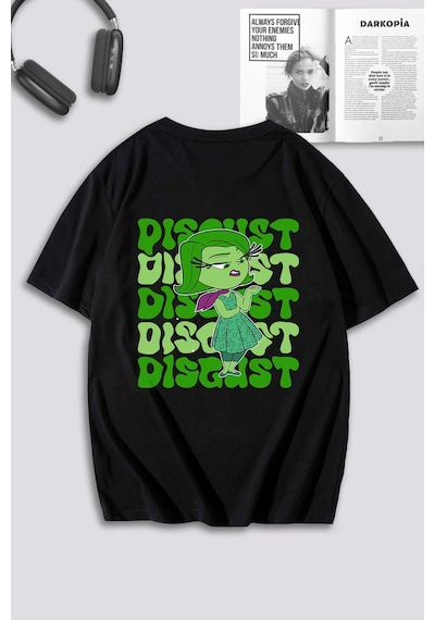 Unisex Kadın Erkek Ters Yüz Sırt Baskılı Özel Tasarım Oversize T-shirt Siyah2 Mck0549 Siyah
