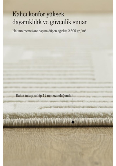 Motifli Krem Modern Yumuşak Polipropilen Jüt Halı Salon Oturma Odası Yolluk Mutfak Koridor Halısı Cream