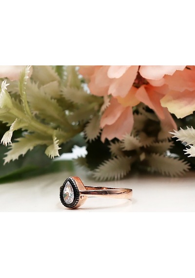 Elmas Montürlü Damla Tek Taşlı Set Rose Gold - Gümüş