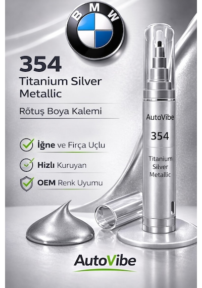 Bmw Rötuş Boyası Ve Rötuş Çeliği Seti Kalemi 354 Titanium Silver Metallic Titanyum Gümüş Metalik