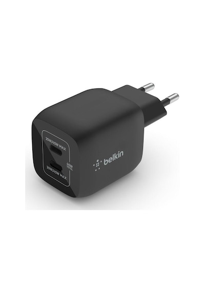 Belkin Wch011vfbk Boostcharge Pro 45w Gan Çift Usb-c Yüksek Hızlı Şarj Adaptörü - Siyah