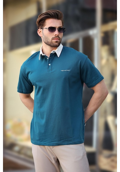 Madmext Petrol Yeşili Düğmeli Polo Yaka Erkek T-shirt E7119 Petrol Yeşili