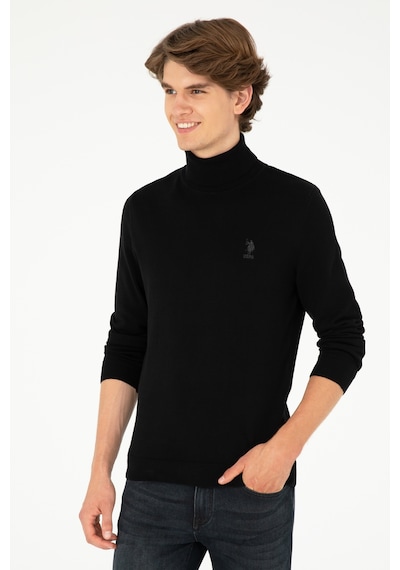 U.S. Polo Assn. Erkek Slim Fit Boğazlı Yaka Siyah Basic Kazak 50288884-VR046