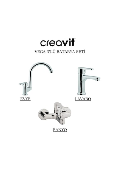Creavit Vega Lavabo Banyo Eviye Bataryası 3'lü Set VG1840-VG2840-VG8640 Krom