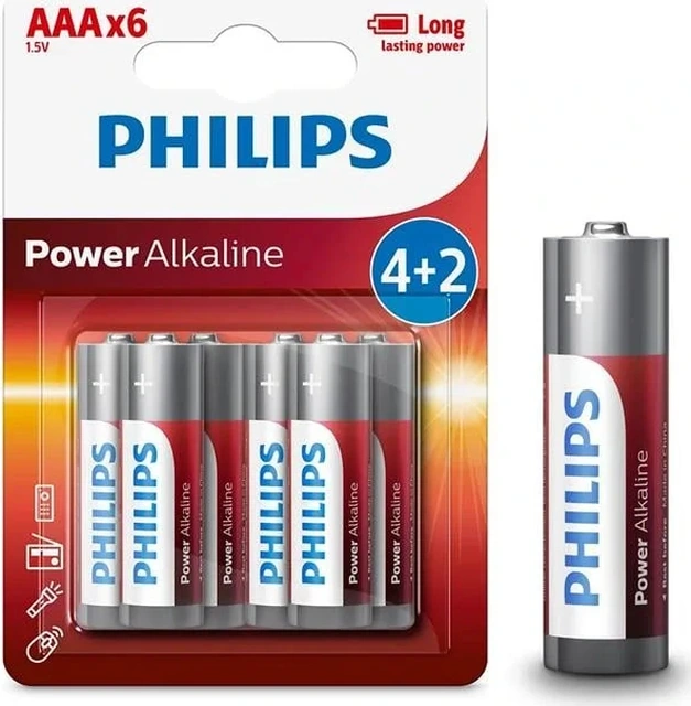 Philips Lr03p6bp/10 Lr03 Micro 1.5 Volt 4+2 Power Alkaline Aaa İnce Kalem Pil 6'lı Paket