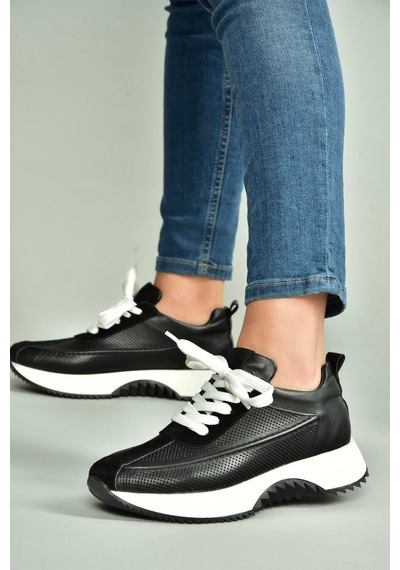Fox Shoes U555020503 Siyah Hakiki Deri Spor Ayakkabı Sneakers Siyah-hakiki Deri