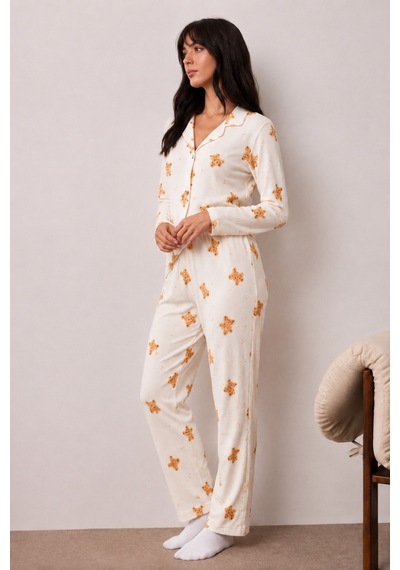 Fit Women Kadın Uzun Kollu Düğmeli Alt Üst Uyku Beyaz Pijama Takımı
