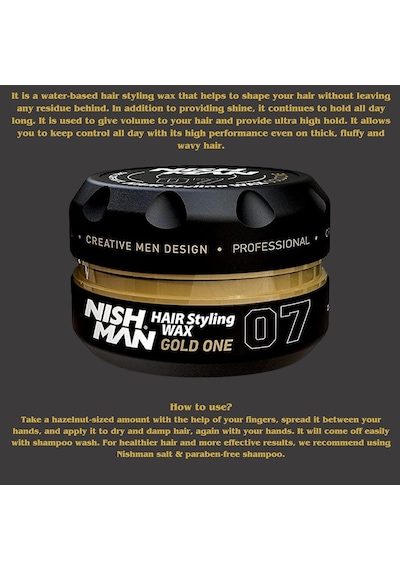 Nishman Saç Şekillendirici Wax 07 Gold One, 150 Ml / Tüm Saç Tipleri / Ekstra Güçlü, Islak Ve Parlak Görünüm