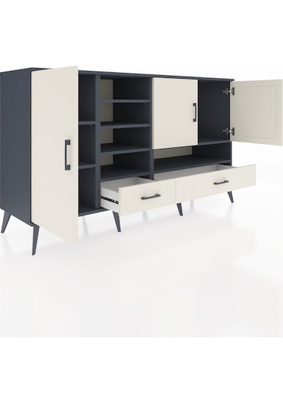 Kronos Konsol 8 Raflı 2 Çekmeceli 3 Kapaklı 176x59x99 Antrasit-ay Antrasit-aytaşı