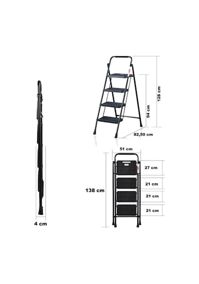 Perilla 51404 Stepla Geniş 4 Basamaklı Katlanır Merdiven Eurotower Siyah