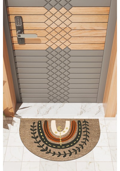 Rugmood Modern Dijital Paspas Kahverengi Püsküllü Gökkuşağı Kapı Önü Paspası