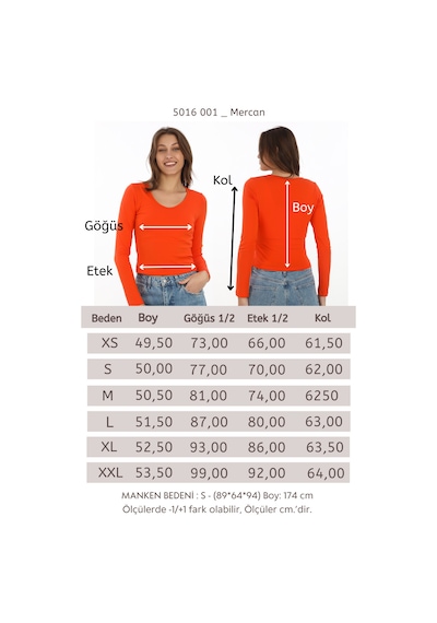 V Yaka Slim Fit Tişört-mercan Mercan