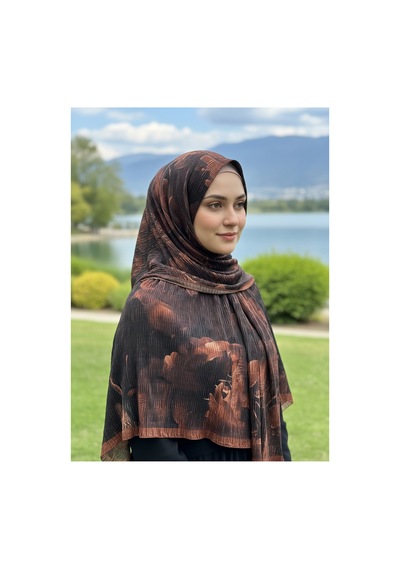 Müslüm, Floral Yaprak Desenli Bürümcük Şal Zarif, Kaymaz, Terletmez Ve Rahat Kullanım 75 X 200 Cm Siyah-Kahve