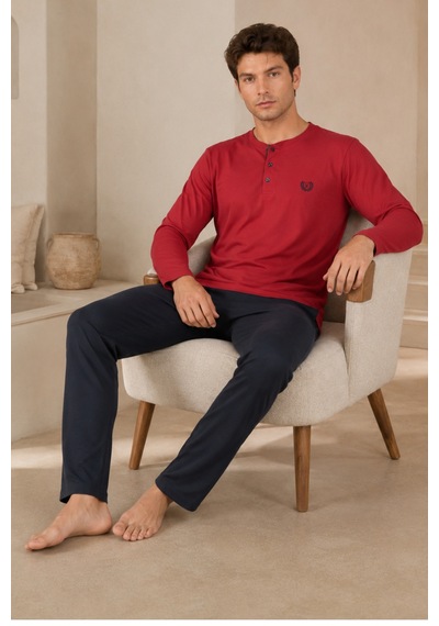 Loule Erkek Bordo %100 Pamuk Penye Uzun Kollu Pijama Takımı