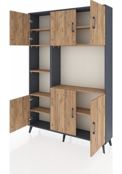 Arges Dolap 9 Raflı 6 Kapaklı 132x30x195 Antrasit-çam/çam Antrasit