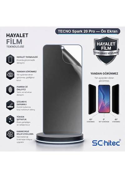 Spark 20 Pro Uyumlu Ön Yüzey Hayalet Privacy Hidrojel Ekran Koruyucu 78725440