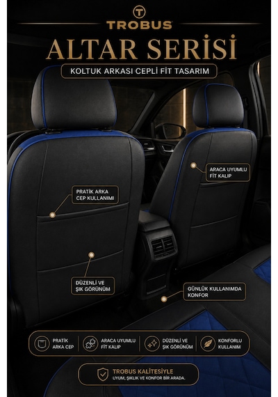 Fiat Tipo 1990-2000 Uyumlu Altar Serisi Mavi Siyah Oto Koltuk Kılıfı