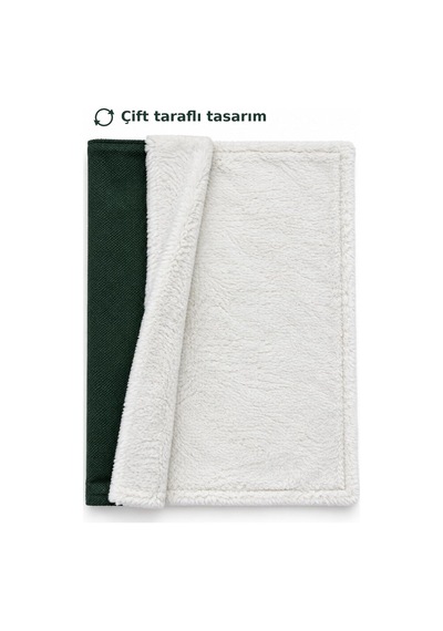 Çift Taraflı, Katlanabilir, Taşıma Kılıflı, Yıkanabilir Kedi Ve Köpek Battaniyesi, Matı Yeşil-ekru, Large