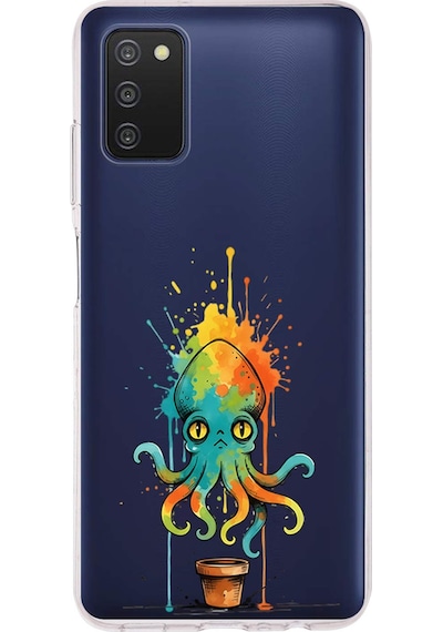 Samsung Galaxy A03s İle Uyumlu Splash Ahtapot Tasarımlı Şeffaf Silikon Kılıf Şeffaf