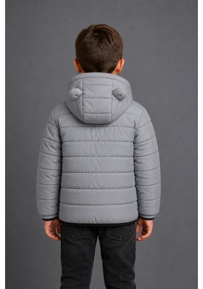 Mnk Baby & Kids Erkek Çocuk Kapüşonlu İçi Polarlı Fermuarlı Şişme Mont M00858 Açık Gri