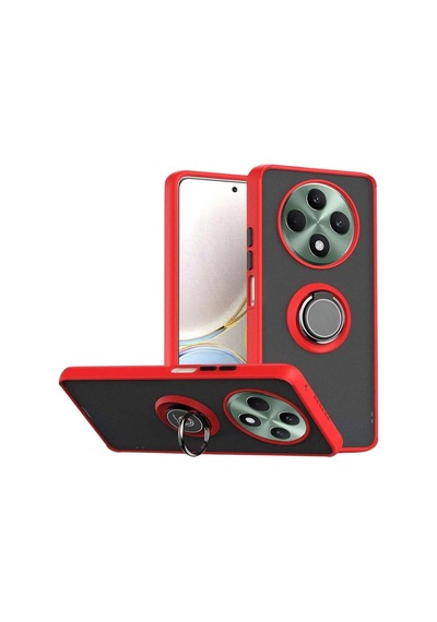Redmi 14C Uyumlu Kılıf Yüzüklü Standlı Extra Darbe Koruma Sert Silikon Kapak - Kırmızı
