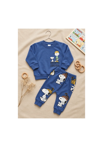 Omeca Concept Snoopy Baskılı Bebek Erkek 2 Li Sweatshirt Eşofman Takımı Lacivert