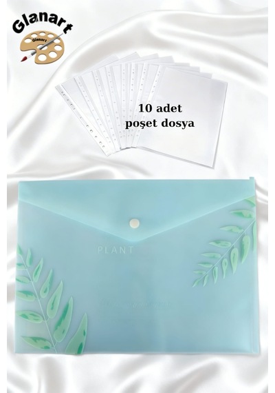 A4 Boy Çıt Çıt Ödev Dosyası +10' Lu Poşet Dosya Pastel Renkler Mavi