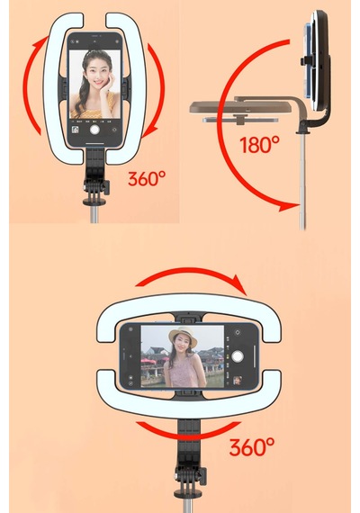 Exenar - Siyah - Monopod Tripod Led Işık Selfie Kumandalı Tripod 138cm Canlı Yayın Telefon Tutcusu