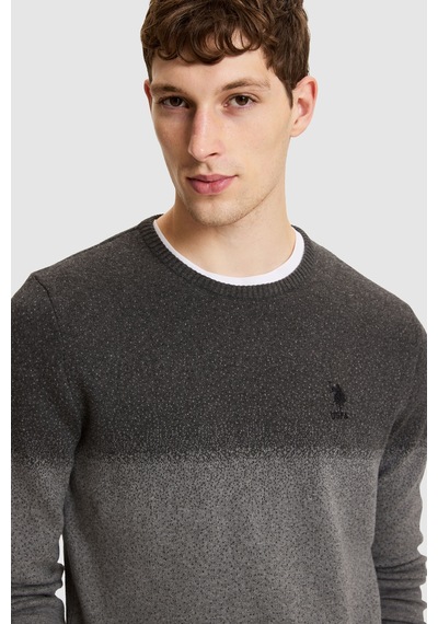 U.S. Polo Assn. Erkek Antrasit Bisiklet Yaka Regular Fit %100 Pamuk Geçişli Renkli Kazak 50327453-vr006