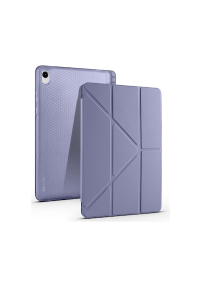 Galaxy Uyumlu Tab S11 Kılıf Mkst Tri Folding Kalem Bölmeli Standlı Kılıf - Mor Tablet Kılıfı