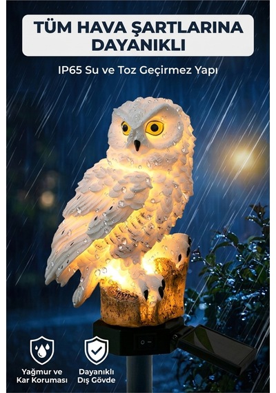 Solar Işıklı Baykuş Bahçe Lambası Güneş Enerjili Led Bahçe Aydınlatma Suya Dayanıklı 42 Cm