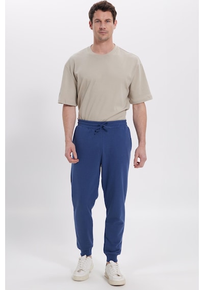 Tudors Erkek Regular Fit Klasik Kesim Beli Bağcıklı Jogger Cepli Lastikli Paça İndigo Eşofman Altı-41765 İndigo