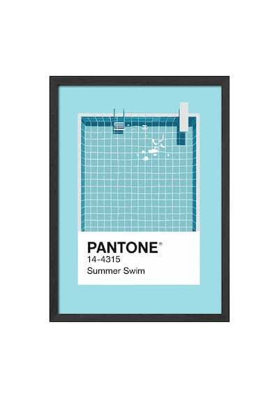 Pantone Havuz Mavisi Siyah Ahşap Çerçeveli Poster, Dekoratif Duvar Tablosu