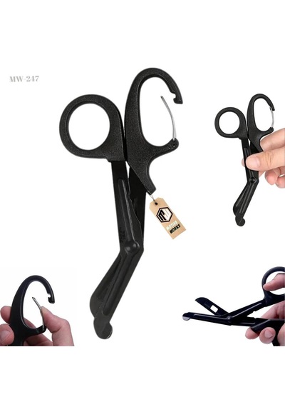 Taktik Süper Kesici Medikal Outdoor Askeri Av Tipi Karabinalı Makas Siyah Mw247