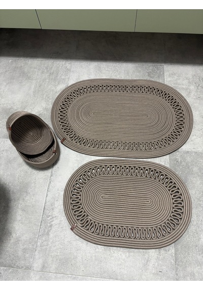 Mavaux Terra 4 Lü Banyo Seti 2 Li Oval Paspas & 2 Li Oval Sepet, Doğal Halat Dokuma, El Yapımı - Premium Kum