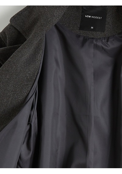 Lcw Modest Antrasit Kruvaze Yaka Oversize Kadın Kaşe Kaban