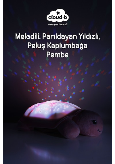 Cloud-b Melodili Parıldayan Yıldızlı Peluş Kaplumbağa 29,5x20x10,5 Cm Pembe