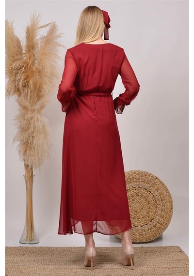 Dip Moda Kadın Beyaz Baby Shower Şifon Hamile Elbise Dphml003 Bordo