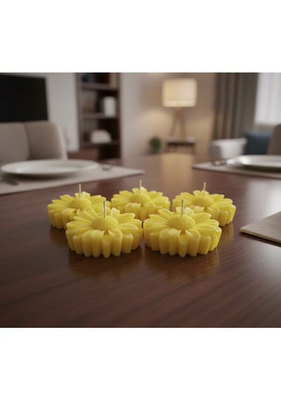 Artepieza 5'li Set Papatya Figürlü Soya Wax Mum-sarı Papatya Tasarımlı 5'li Mum Seti 5 1 Cm Açık Sarı