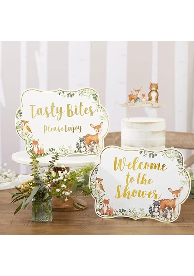 Woodland Baby Shower, Tek Boy, Dekor İşareti Seti 8'li Set Çok renkli