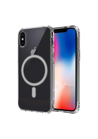Apple iPhone Uyumlu X Kılıf Magsafe Wireless Kablosuz Şarj Destekli Sert Şeffaf Darbe Emici Embos -şeffaf Color-3171-clr-41858