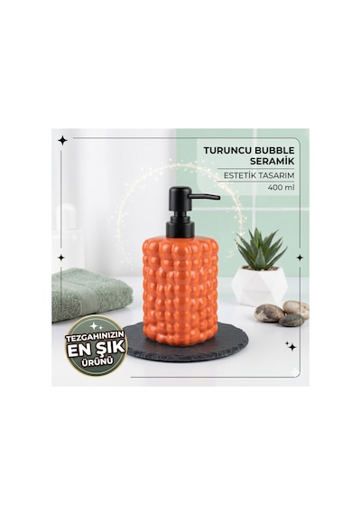 Dekoratif Seramik Bubble Sabunluk -400ml- 17x7x7 Cm Turuncu